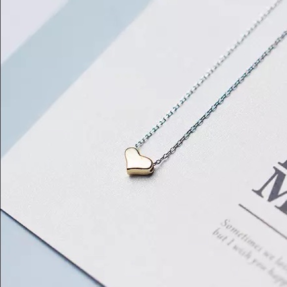 925 Sterling Silver Gold Heart Necklace - Picture 3 of 3